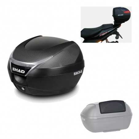 SHAD Baul trasero + herraje montaje respaldo de pasajero SH34 CARBON LOOK KIT-184942