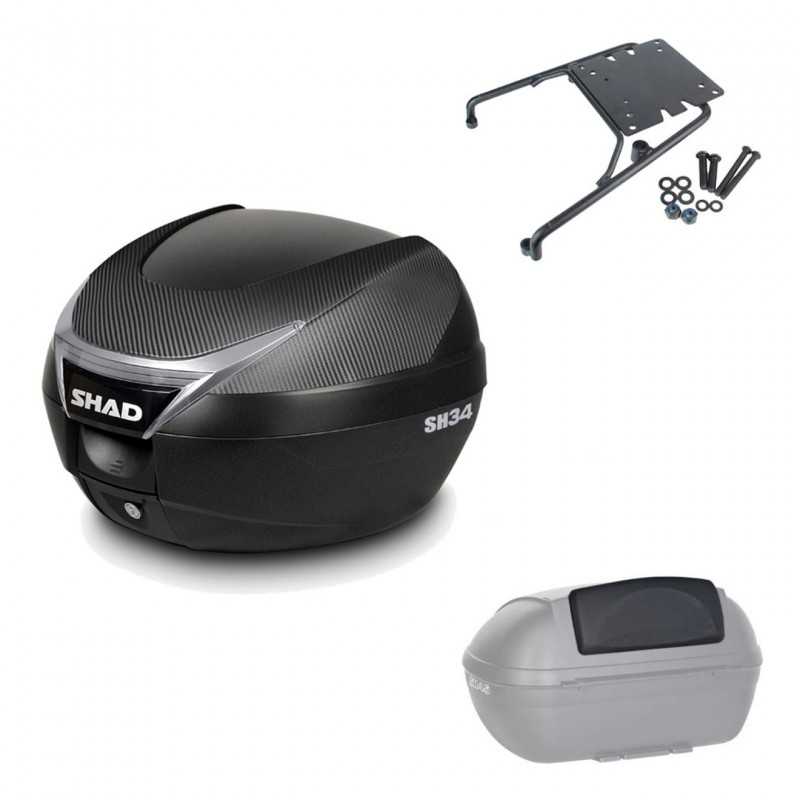SHAD Baul trasero + herraje montaje respaldo de pasajero SH34 CARBON LOOK KIT-184746
