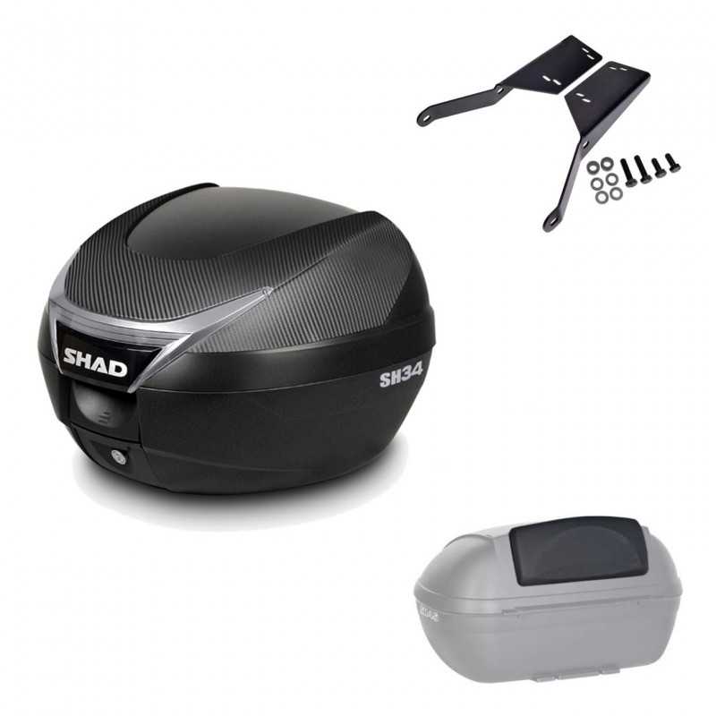 SHAD Baul trasero + herraje montaje respaldo de pasajero SH34 CARBON LOOK KIT-185050