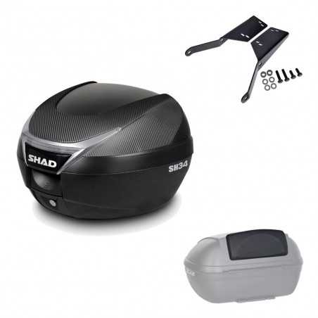 SHAD Baul trasero + herraje montaje respaldo de pasajero SH34 CARBON LOOK KIT-185050