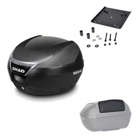 SHAD Baul trasero + herraje montaje respaldo de pasajero SH34 CARBON LOOK KIT-185098