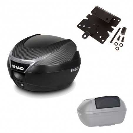SHAD Baul trasero + herraje montaje respaldo de pasajero SH34 CARBON LOOK KIT-184798
