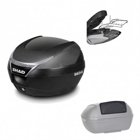 SHAD Baul trasero + herraje montaje respaldo de pasajero SH34 CARBON LOOK KIT-184950