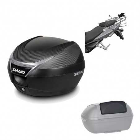 SHAD Baul trasero + herraje montaje respaldo de pasajero SH34 CARBON LOOK KIT-184698
