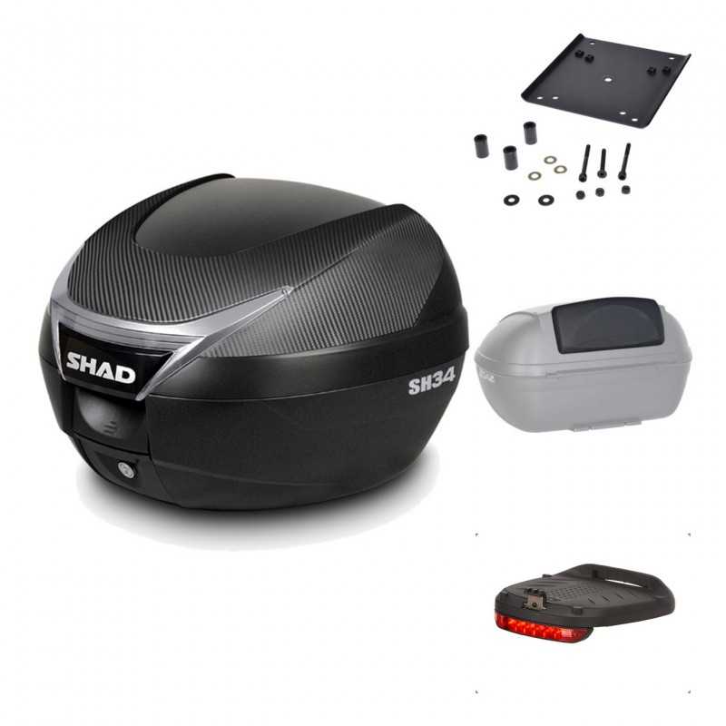 SHAD Baul trasero + herraje montaje accesorios SH34 CARBON LOOK KIT-185099