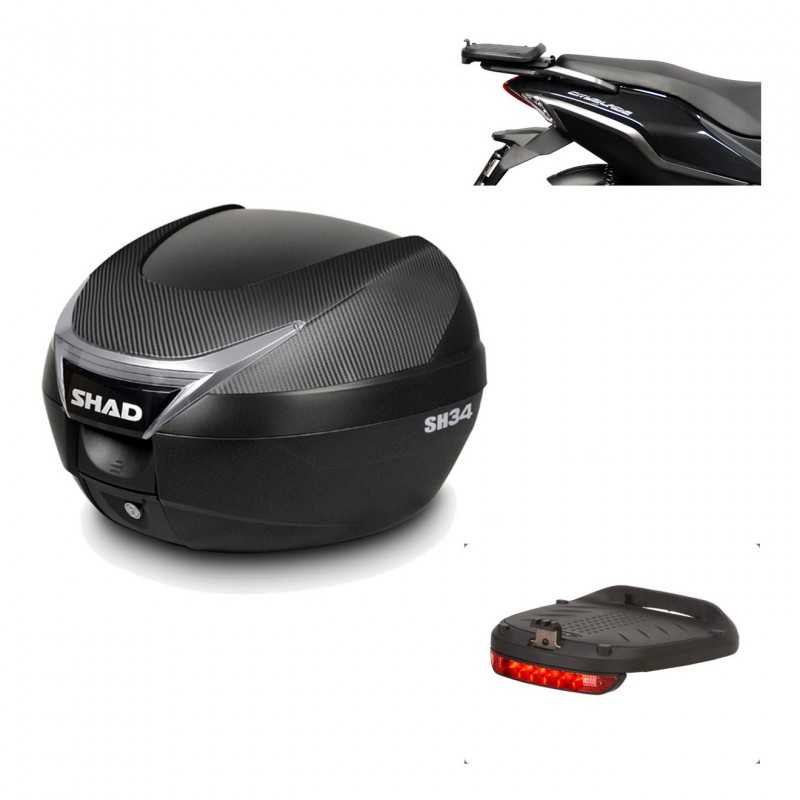 SHAD Baul trasero + herraje montaje luz de freno SH34 CARBON LOOK KIT-185053