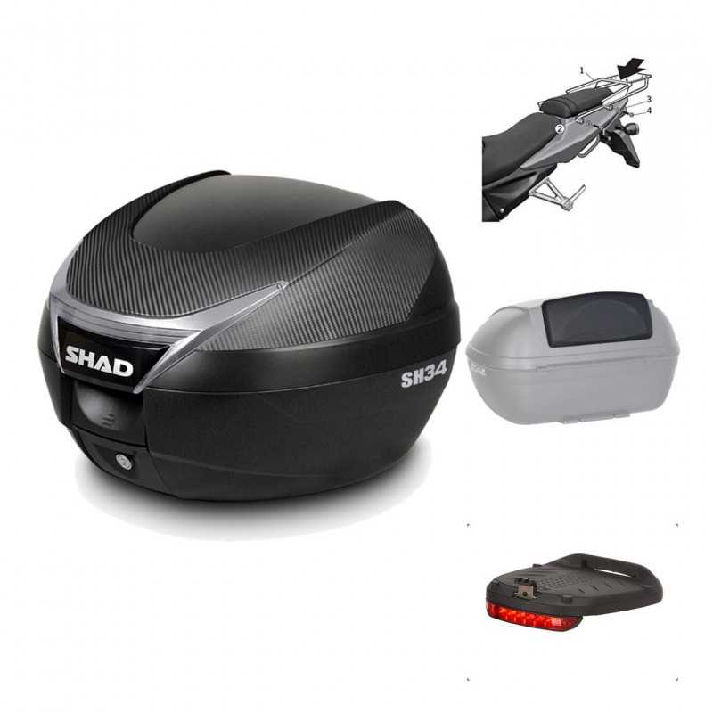 SHAD Baul trasero + herraje montaje accesorios SH34 CARBON LOOK KIT-184699