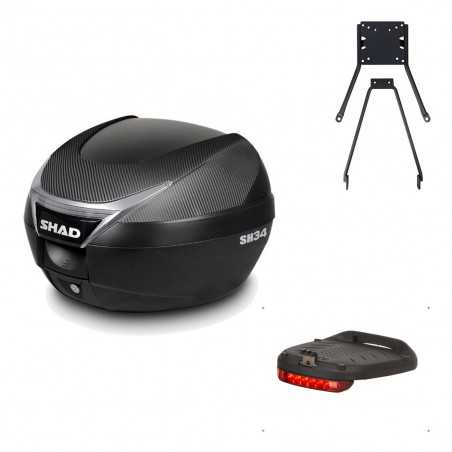 SHAD Baul trasero + herraje montaje luz de freno SH34 CARBON LOOK KIT-185005