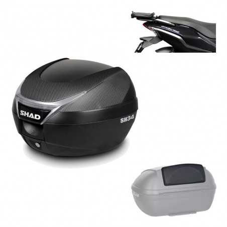 SHAD Baul trasero + herraje montaje respaldo de pasajero SH34 CARBON LOOK KIT-185054