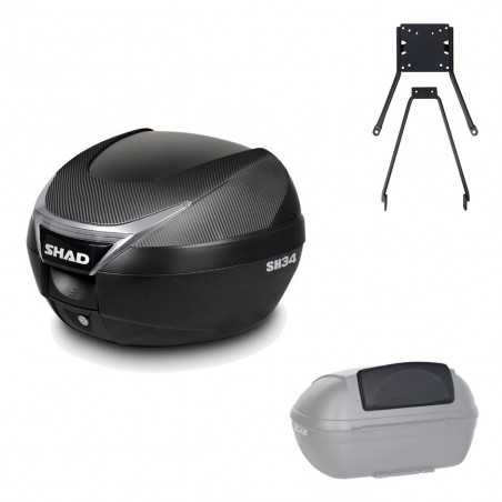 SHAD Baul trasero + herraje montaje respaldo de pasajero SH34 CARBON LOOK KIT-185006