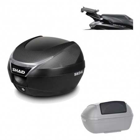 SHAD Baul trasero + herraje montaje respaldo de pasajero SH34 CARBON LOOK KIT-184954