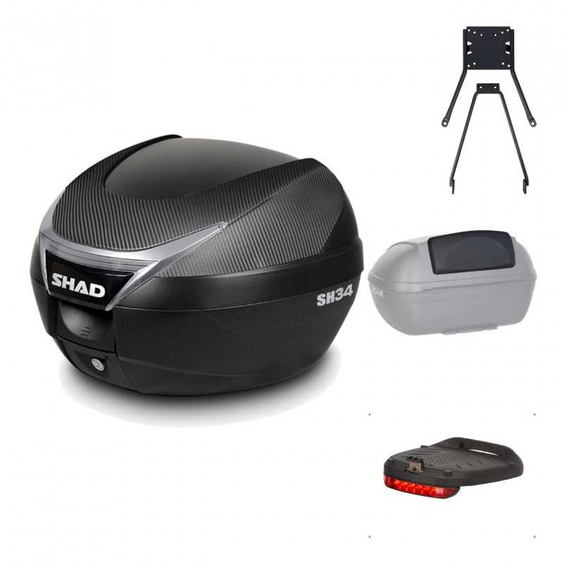 SHAD Baul trasero + herraje montaje accesorios SH34 CARBON LOOK KIT-185007