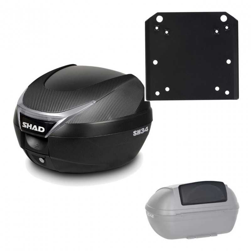 SHAD Baul trasero + herraje montaje respaldo de pasajero SH34 CARBON LOOK KIT-185102