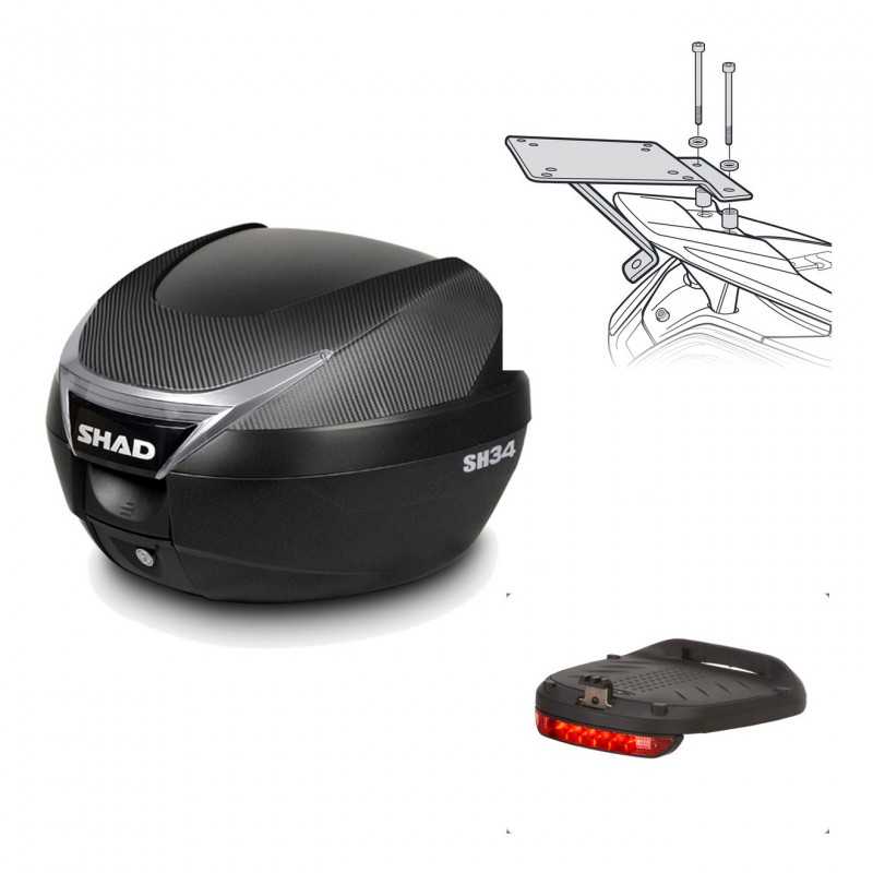 SHAD Baul trasero + herraje montaje luz de freno SH34 CARBON LOOK KIT-185057