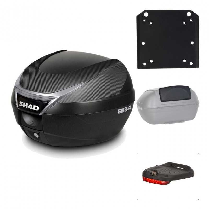 SHAD Baul trasero + herraje montaje accesorios SH34 CARBON LOOK KIT-185103