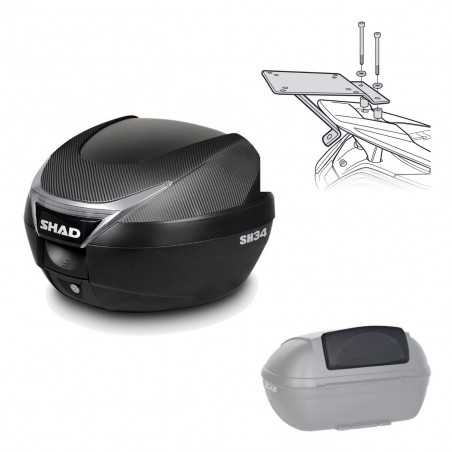 SHAD Baul trasero + herraje montaje respaldo de pasajero SH34 CARBON LOOK KIT-185058