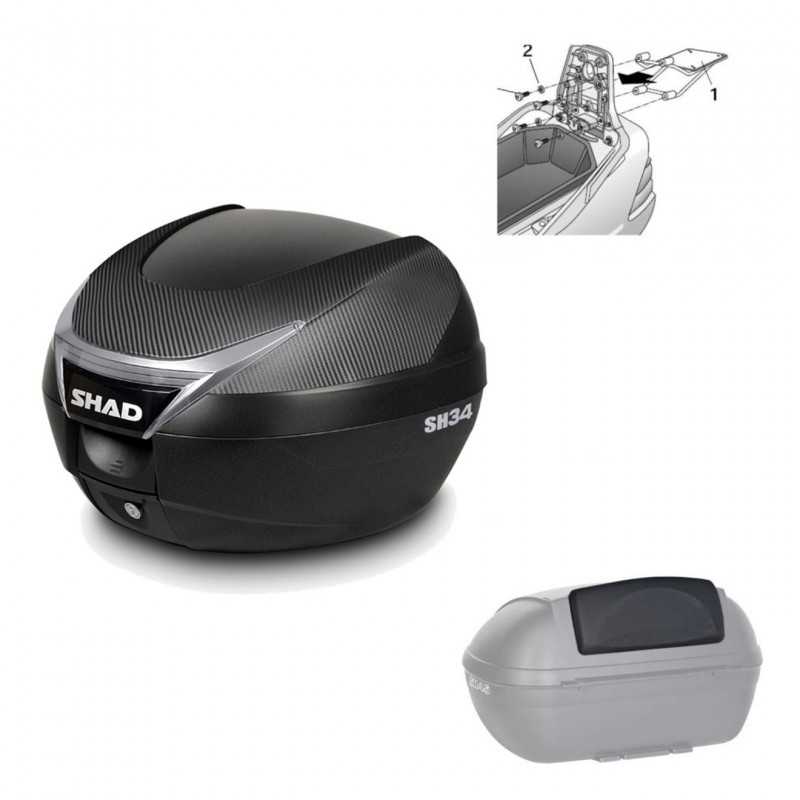 SHAD Baul trasero + herraje montaje respaldo de pasajero SH34 CARBON LOOK KIT-184906