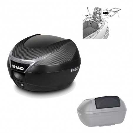 SHAD Baul trasero + herraje montaje respaldo de pasajero SH34 CARBON LOOK KIT-184906