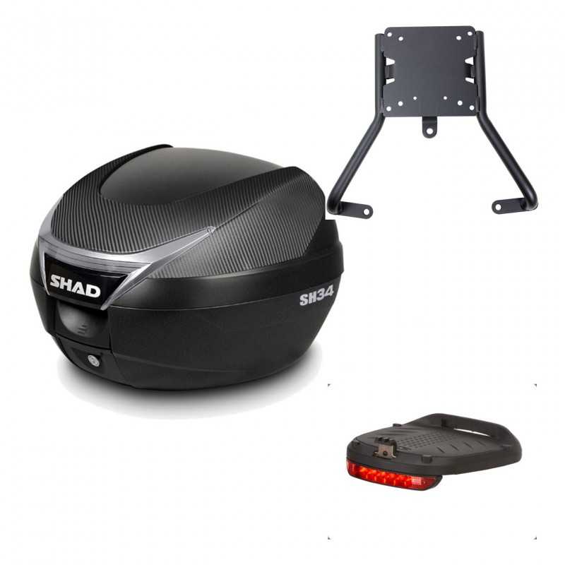 SHAD Baul trasero + herraje montaje luz de freno SH34 CARBON LOOK KIT-184805