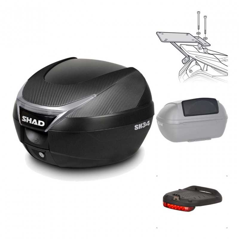 SHAD Baul trasero + herraje montaje accesorios SH34 CARBON LOOK KIT-185059