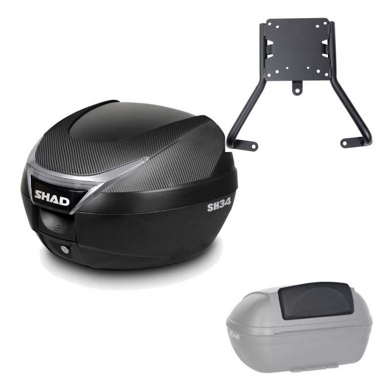 SHAD Baul trasero + herraje montaje respaldo de pasajero SH34 CARBON LOOK KIT-184806