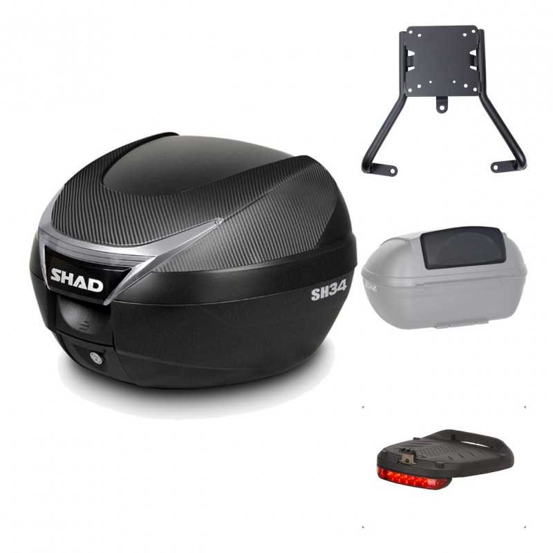 SHAD Baul trasero + herraje montaje accesorios SH34 CARBON LOOK KIT-184807