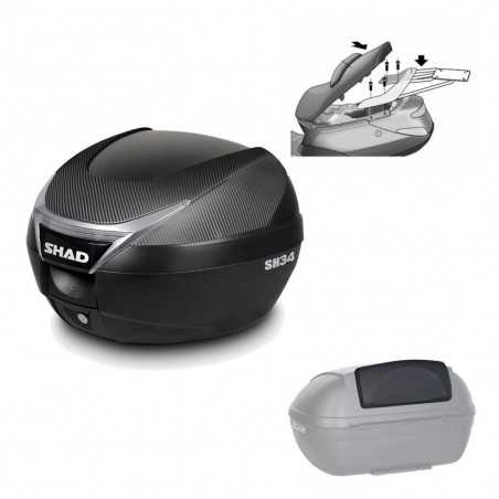 SHAD Baul trasero + herraje montaje respaldo de pasajero SH34 CARBON LOOK KIT-184862