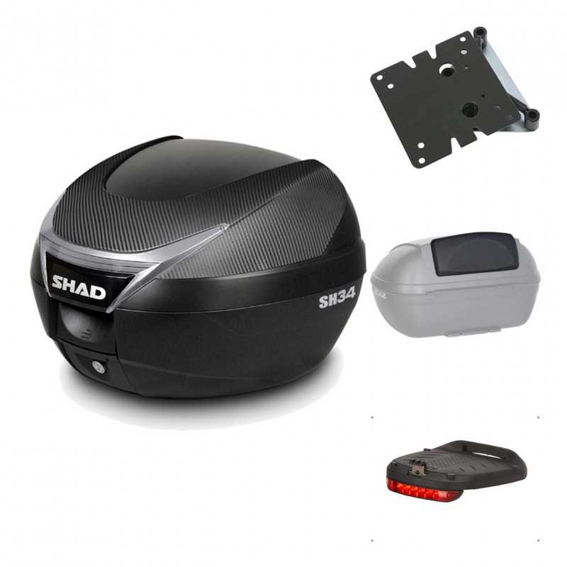 SHAD Baul trasero + herraje montaje accesorios SH34 CARBON LOOK KIT-184707