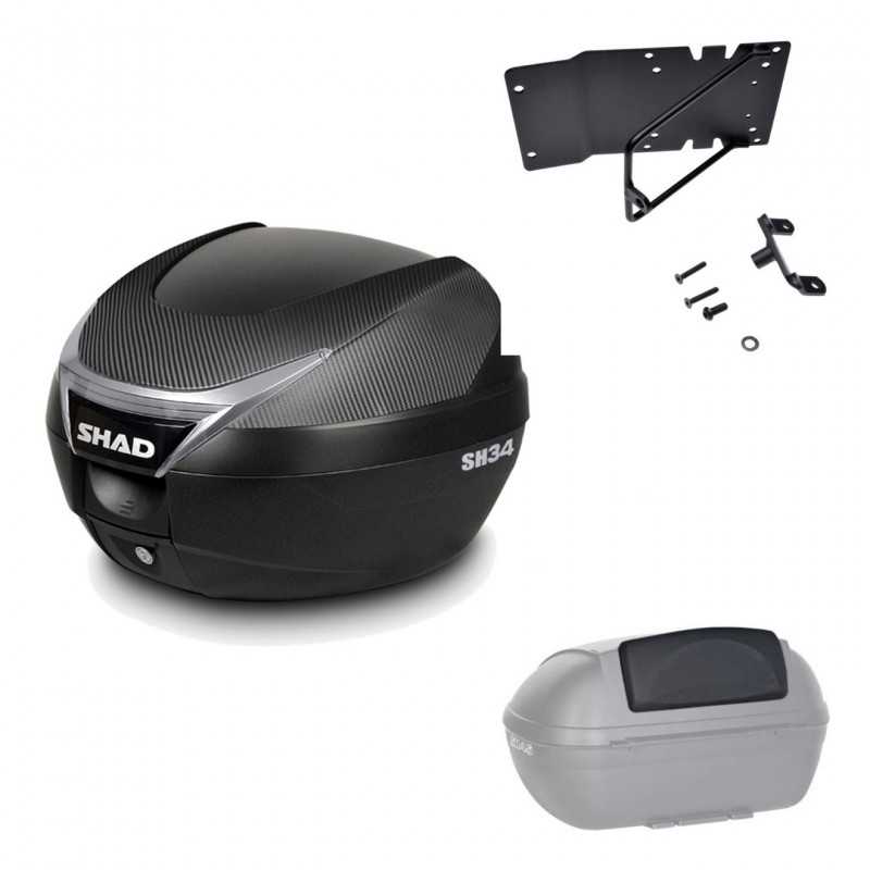 SHAD Baul trasero + herraje montaje respaldo de pasajero SH34 CARBON LOOK KIT-184962