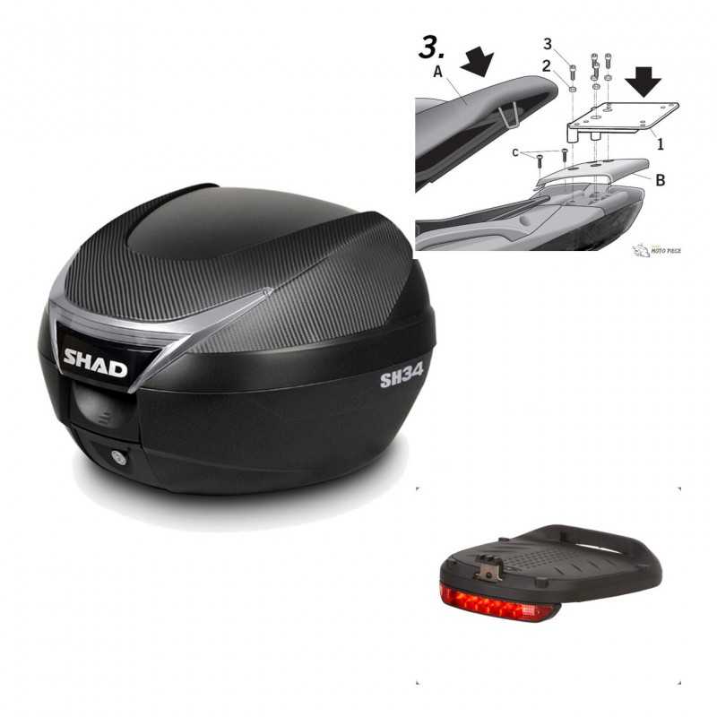 SHAD Baul trasero + herraje montaje luz de freno SH34 CARBON LOOK KIT-184709