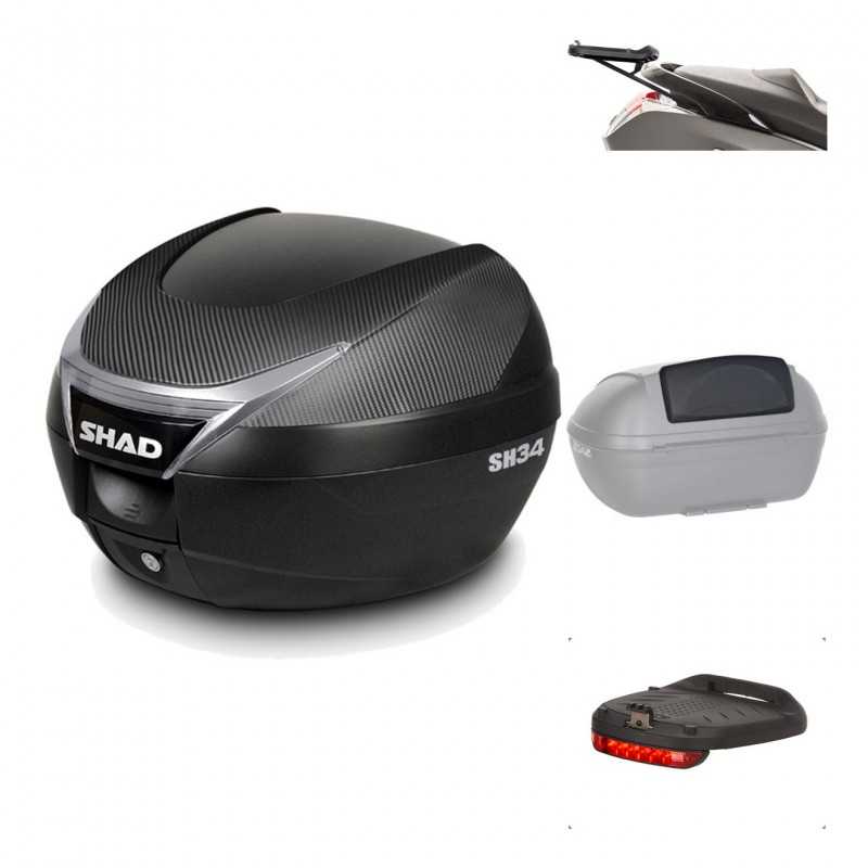 SHAD Baul trasero + herraje montaje accesorios SH34 CARBON LOOK KIT-185111