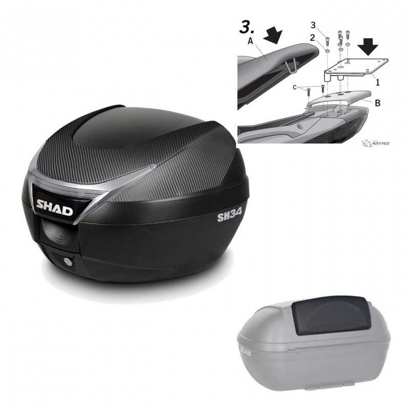 SHAD Baul trasero + herraje montaje respaldo de pasajero SH34 CARBON LOOK KIT-184710