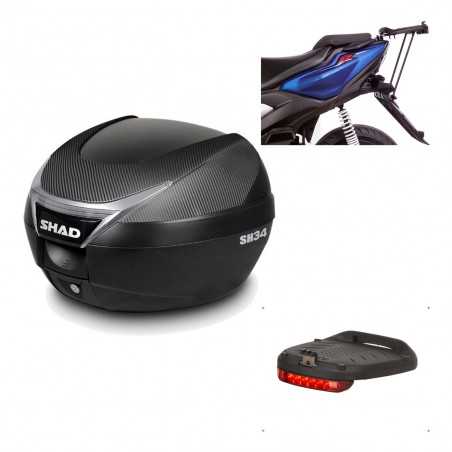 SHAD Baul trasero + herraje montaje luz de freno SH34 CARBON LOOK KIT-184965
