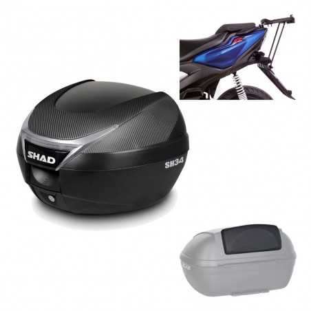 SHAD Baul trasero + herraje montaje respaldo de pasajero SH34 CARBON LOOK KIT-184966
