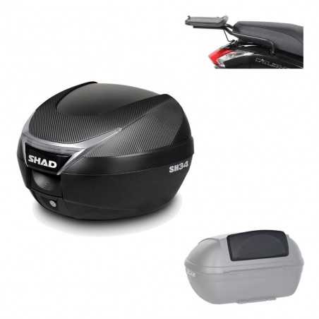 SHAD Baul trasero + herraje montaje respaldo de pasajero SH34 CARBON LOOK KIT-185114