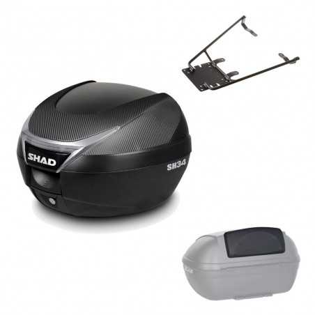 SHAD Baul trasero + herraje montaje respaldo de pasajero SH34 CARBON LOOK KIT-184818