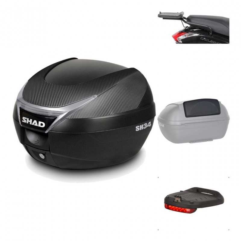 SHAD Baul trasero + herraje montaje accesorios SH34 CARBON LOOK KIT-185115
