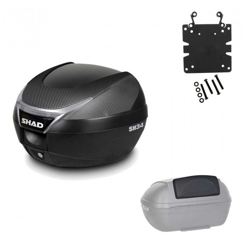 SHAD Baul trasero + herraje montaje respaldo de pasajero SH34 CARBON LOOK KIT-184718