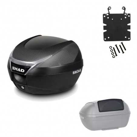 SHAD Baul trasero + herraje montaje respaldo de pasajero SH34 CARBON LOOK KIT-184718