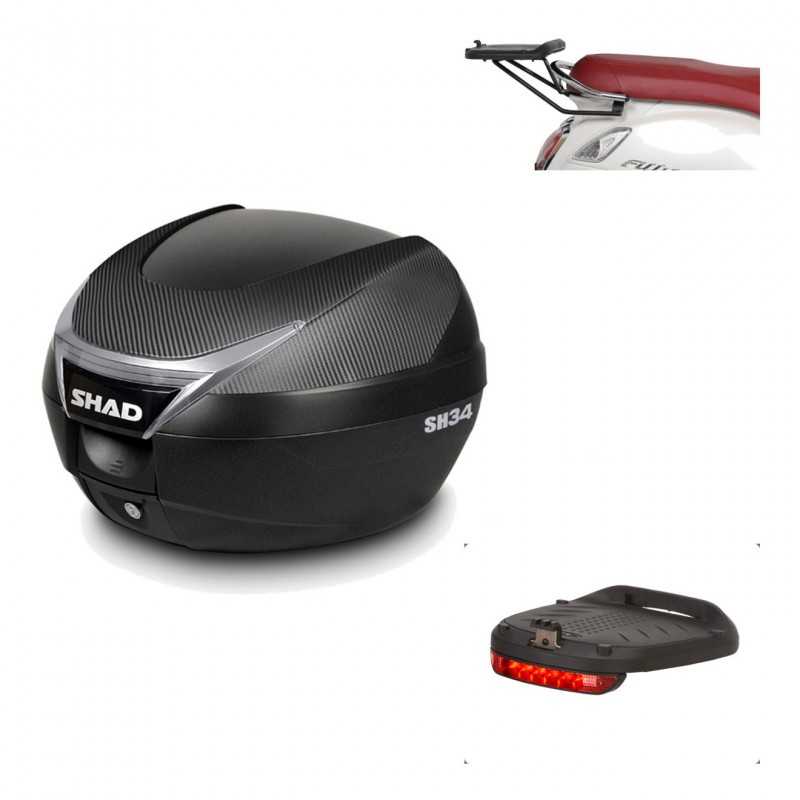 SHAD Baul trasero + herraje montaje luz de freno SH34 CARBON LOOK KIT-185121