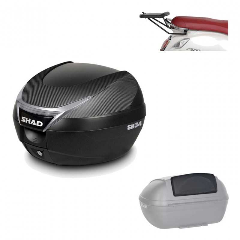 SHAD Baul trasero + herraje montaje respaldo de pasajero SH34 CARBON LOOK KIT-185122