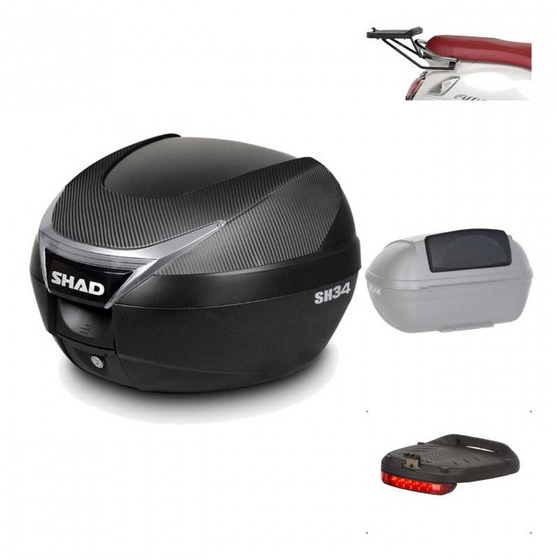 SHAD Baul trasero + herraje montaje accesorios SH34 CARBON LOOK KIT-185123