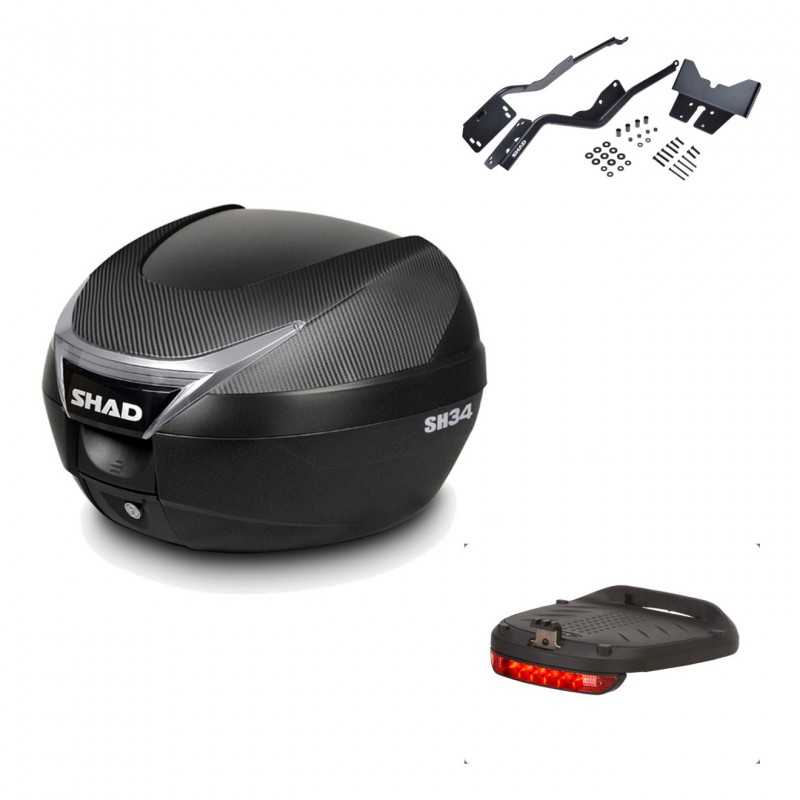 SHAD Baul trasero + herraje montaje luz de freno SH34 CARBON LOOK KIT-185125