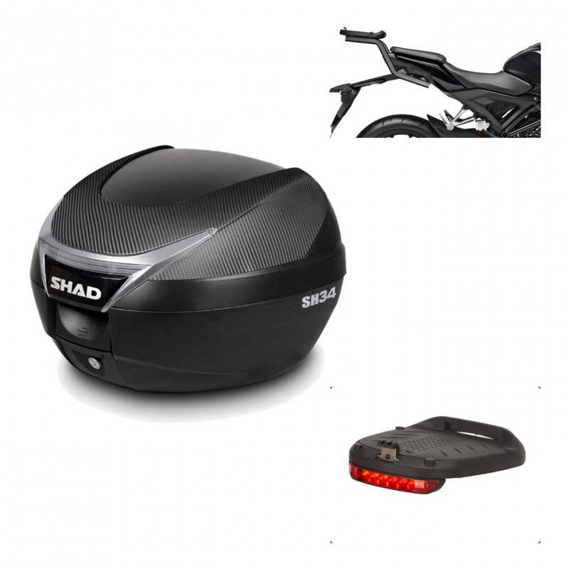 SHAD Baul trasero + herraje montaje luz de freno SH34 CARBON LOOK KIT-185225