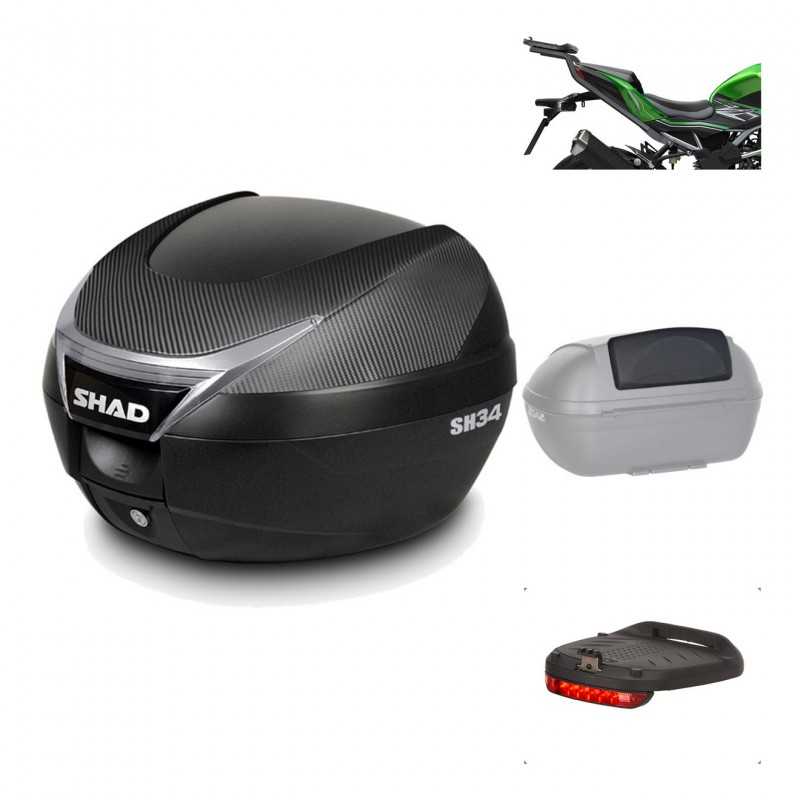 SHAD Baul trasero + herraje montaje accesorios SH34 CARBON LOOK KIT-185175