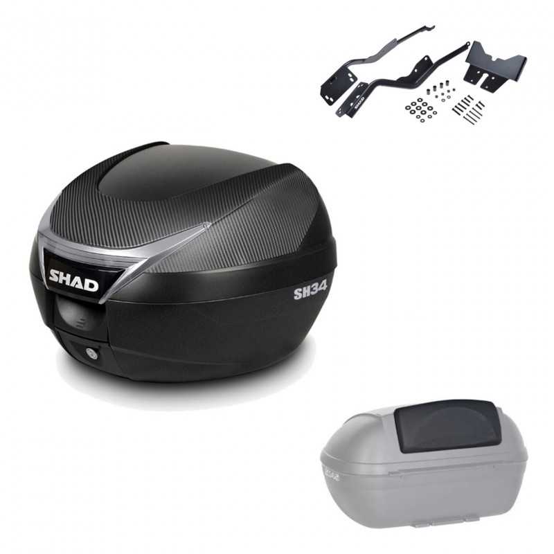 SHAD Baul trasero + herraje montaje respaldo de pasajero SH34 CARBON LOOK KIT-185126