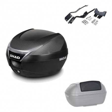 SHAD Baul trasero + herraje montaje respaldo de pasajero SH34 CARBON LOOK KIT-185126
