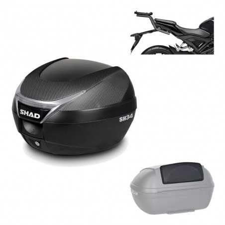 SHAD Baul trasero + herraje montaje respaldo de pasajero SH34 CARBON LOOK KIT-185226