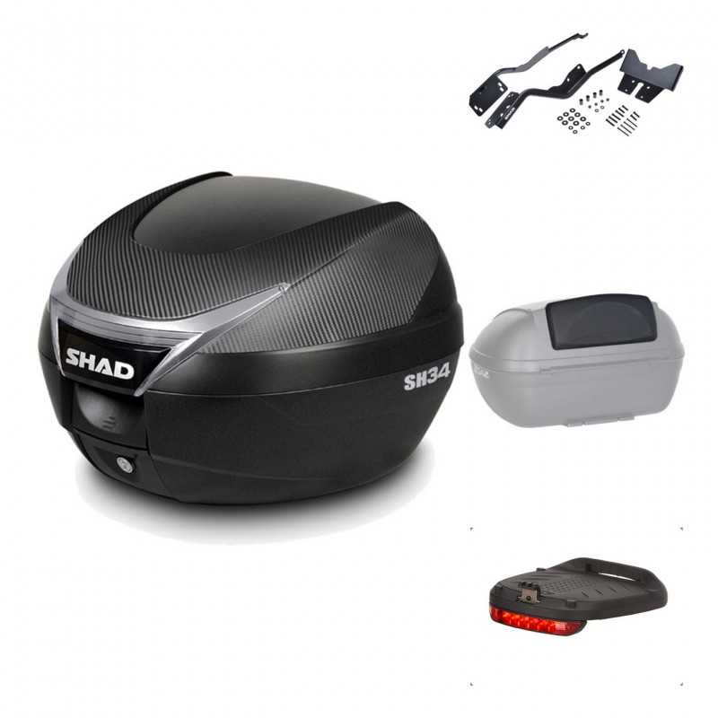 SHAD Baul trasero + herraje montaje accesorios SH34 CARBON LOOK KIT-185127