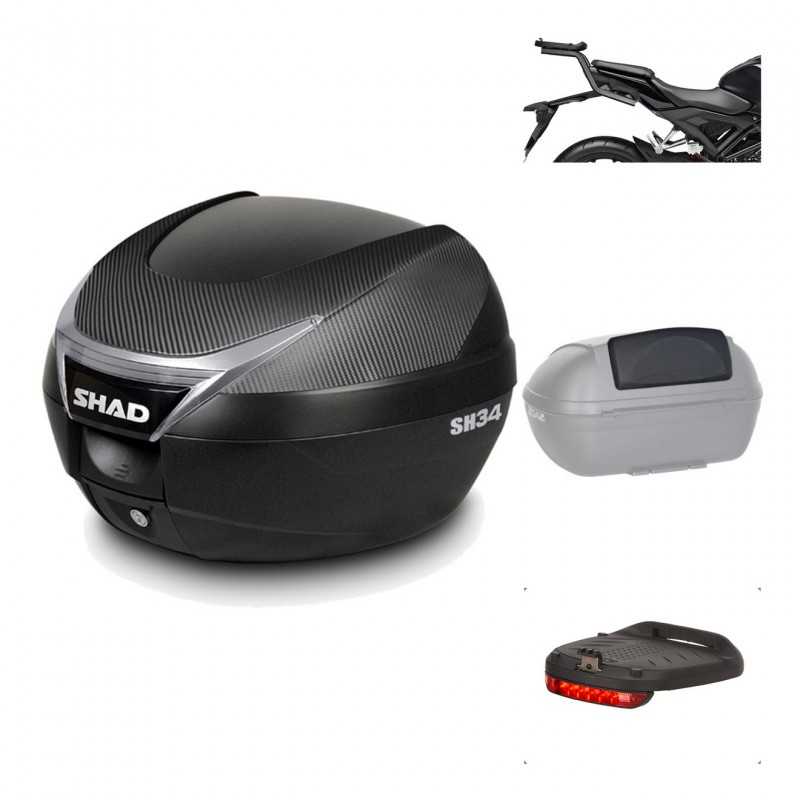 SHAD Baul trasero + herraje montaje accesorios SH34 CARBON LOOK KIT-185227
